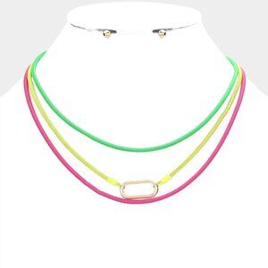 NEW Colorful Pink Green Yellow Neon Multi Chain Layered Necklace Set